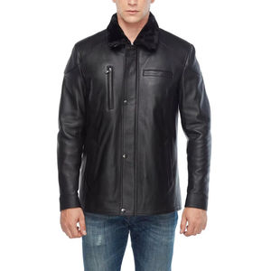 Veste en cuir à manches longues sur mesure pour hommes, coupe ajustée, col montant, toile, matériel, mode hivernale, fabriqué en usine - Product Image 1
