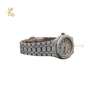 Montre-bracelet de luxe en acier inoxydable avec fermoir rond pliable avec sécurité, diamant moissanite de 41 mm - Product Image 4