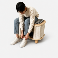 Maison pour chat moderne multifonctionnelle en bois massif courbé avec tapis en rotin rafraîchissant, lit-caverne pour chat d'intérieur toutes saisons
