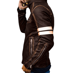 Chaqueta de carreras unisex de piel de oveja auténtica marrón con certificado CE para invierno, transpirable, a prueba de viento - Product Image 4