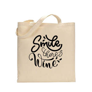 Bolsas de Tela de Algodón con Diseño de Sonrisa y Vino, Colección Bodega - Product Image 1