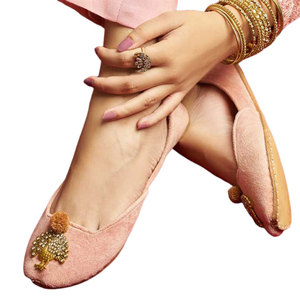 Wholesale Low MOQ Custom Made Anti-Slippery Velvet Khussa with Genuine Leather Outsole for Women-High Quality Fashion Footwear - Product Image 1