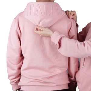 Sudadera con Capucha Corta para Mujer, 100% Algodón, Logotipo 3D en Relieve, Color Rosa Liso, Sudadera con Capucha para Mujer - Product Image 3