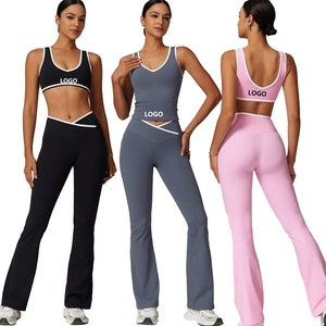 High Quality Lightweight Three-Piece Set Solid Color Yoga <b>Pants</b> Pockets Full Sleeve Top Elastic Waist Four-Way Stretch - Product Image 2
