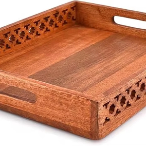 European Style <b>Square</b> Curved <b>Edges</b> Plywood Wooden Tray Easy Hand Grip Kitchen Item Hot Selling Food Serving Platter - Product Image 1