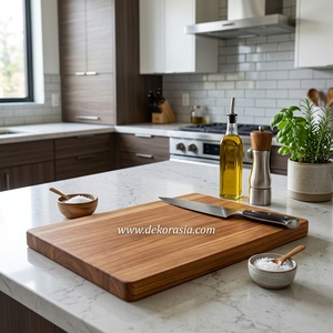Planche à découper en bois de teck naturel, écologique, durable, épaisseur 2 cm, passe au lave-vaisselle, personnalisable, pour hacher et trancher - Product Image 5