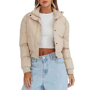 Custom Logo Ladies <b>Winter</b> Bomber Puffer Jackets New Bubble Puffer Crop <b>Coats</b> with <b>Thick</b> Quilted Fabric - Product Image 3