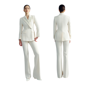 กางเกงขายาวผ้าใยสังเคราะห์ผ้าสแปนเด็กซ์ผ้าขาวดำมีกระเป๋ามีซิปกางเกงขาบานสำหรับผู้หญิง - Product Image 1