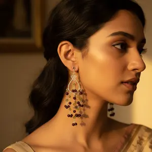 Women's 925 Silver Chandelier <b>Earrings</b> with <b>Garnet</b> & Peridot Fashion Jewelry - Product Image 2