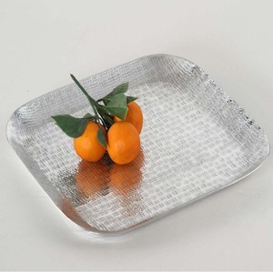 Vente chaude Métal Argent De Luxe En Aluminium Nickelé Plateaux De Service Bol Plateaux Plaque De Charge À La Main Plateau Martelé - Product Image 4