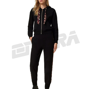 <b>Women</b> Winter Hooded Black Hoodie and Joggers Set Stylish Two Piece Tracksuit Loungewear Trendy Street Outfit - Product Image 1