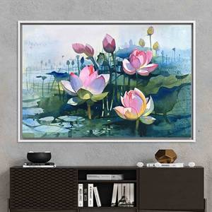 Elegant Lotus Flower Canvas Print: Abstract Botanical Art,WHITE <b>FRAMED</b> CANVAS - Product Image 1