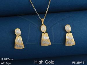 American Diamond <b>Jewellery</b> <b>Sets</b> High Gold Polish Designer Jewelry Wear Party Wear American Diamond Long Pendant <b>Set</b> With Earring - Product Image 3
