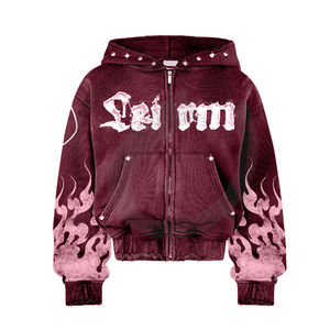 Écusson de broderie zippé personnalisé lavé à l'acide avec strass Streetwear Hoodies pour unisexe - Product Image 2