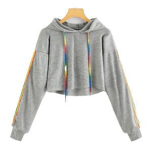 Último diseño logotipo personalizado de gran tamaño Crop Top pulóver sudadera recortada con capucha mujeres Crop Top sudaderas con capucha 2025 - Product Image 6