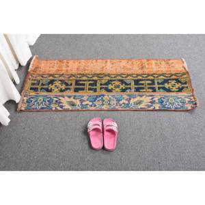 Tapis Vintage en Laine Bleu Orange 1.5 X 3.8ft Classique Turc Tabriz Large Zone Patchwork Motif Latex pour Couloir Chambre Décor - Product Image 5