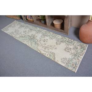 Tapis Turc Vintage Beige Vert 2. 3X9.3ft Laine Tissage Plat avec Motif Patchwork pour Décorations de Salon ou Couloirs - Product Image 4