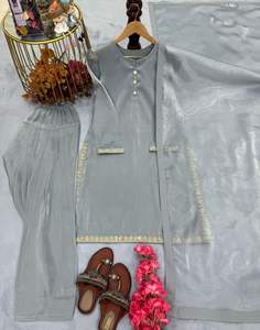 Mode indienne : Nouveau design élégant, ensemble haut et palazzo brodés à la main pour les fêtes, avec dupatta à bordure en dentelle - Product Image 4