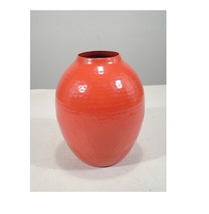 Christmas Decoration Iron Flower <b>Vase</b> Metal <b>Red</b> Hammered Design - Product Image 1