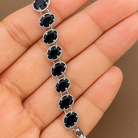 Gelang Rantai Berlapis Rhodium dengan Batu Permata Onyx Hitam Klasik Bentuk Oval Perak Sterling 925 Berkualitas Tinggi dan Permintaan Tinggi