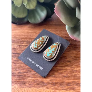 Wydelle Billie #8 Turquoise & <b>Sterling</b> <b>Silver</b> Water Drop <b>Stud</b> <b>Earrings</b> Bezel <b>Set</b> - Product Image 4