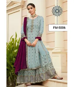 Pakaian pernikahan dan Festival desainer terbaru pakaian bordir berat dan urutan kerja Sharara cocok untuk wanita harga murah pakaian India