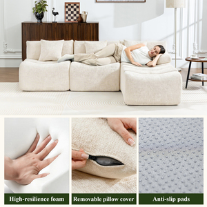 Modern Living Room <b>Sofas</b> Meroow MS3 45cm High Seat Bamboo-Style Modular Sectional <b>Sofa</b> L-Shape Floating Design Chenille Couch - Product Image 6