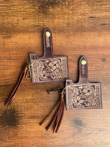 New Arrival Real Floral <b>Tooled</b> <b>Leather</b> ATM Card Holder Cases Stylish Cute Small Western Fashion Tassel Card Case With Keyrings - Product Image 2