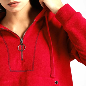 Custom Logo Winter Streetwear Style <b>Women's</b> <b>Quarter</b> <b>Zip</b> Pullover Hoodie 100% Cotton Solid Color Breathable Quick Dry Factory - Product Image 5