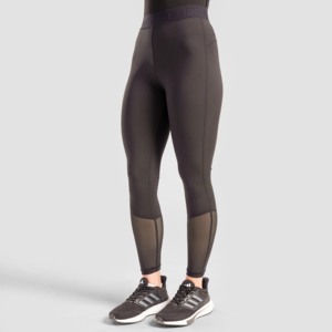 All in Ladies Casual High-Waist Breathable Seamless Knitted Spandex and Nylon Leggings with Logo Pattern Charcoal Color - Product Image 1