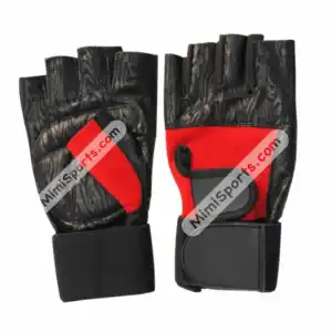 Trending Wholesale Red Black Cowhide Leather Palm Protector Gym Weight Lifting Gym Gloves Cross Leather Gloves from Pakistan
