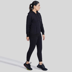 Chándal deportivo informal de 2 piezas de alta calidad para mujer, chándal de lana de invierno, sudaderas con capucha de manga larga y transpirable con patrón sólido - Product Image 2