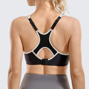 Soutien-gorge de sport à maintien élevé pour femme, col en V, dos nageur, bordure contrastante, respirant, anti-transpiration, pour yoga et fitness, noir uni - Product Image 2