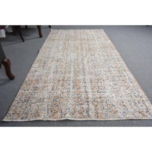 3.7x7.3 ft Area Turkish Rug, Vintage Rug, <b>Brown</b> Blue Solid <b>Wool</b> Rug - Product Image 3