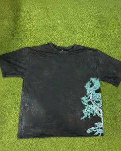 T-shirt en coton noir uni de haute qualité, style streetwear, délavé à l'acide, impression sérigraphique, coupe oversize pour hommes - Product Image 4