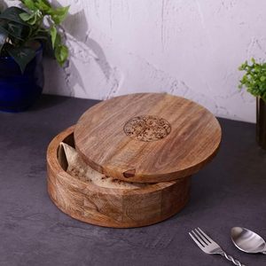 Multi-Design Printed Handcrafted <b>Wooden</b> Chapati <b>Box</b> with Moisture-Proof Dishwasher Safe Base for Dining Table Presentation India - Product Image 5