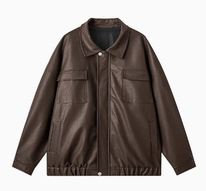 Moda personalizada negro Faux cuero poliéster abrigo chaqueta de gran tamaño de manga larga hombres de talla grande a prueba de viento - Product Image 1