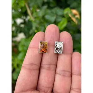 925 Silver Geometric <b>Stud</b> <b>Earrings</b> Citrine Garnet Topaz <b>Amethyst</b> Diamond Ruby Emerald Bezel Settings Trendy Animal Engagement - Product Image 3
