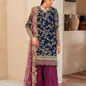 Robe de soirée formelle de luxe pour femmes pakistanaises, kameez lourdement brodé avec des pierres zari et un style shalwar plazo - Product Image 1