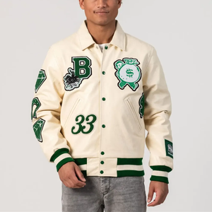 Chaqueta Universitaria de Lana Chenilla de Lujo, Chaqueta Letterman de Cuero con Parches Bordados de Diseñador para Hombre - Product Image 2