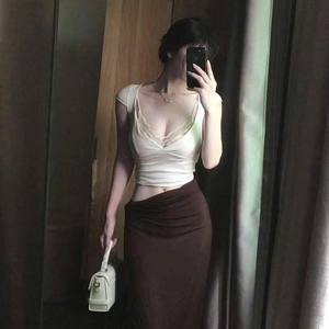 OEM Sexy V-Neck Knit Crop Top and <b>Skirt</b> Set for Women Summer Wear - Product Image 3