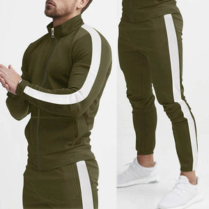 Conjunto de 2 piezas de ropa deportiva informal de talla grande para hombre, pantalones de jogging empalmados con cremallera y capucha, traje deportivo para correr de invierno, sólido, respetuoso con el medio ambiente - Product Image 2