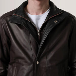High Quality Double Breasted Stand <b>Men's</b> Genuine Leather Winter Jacket Smart Casual Waterproof Breathable Customizable Front - Product Image 4