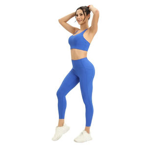 Customized Yoga Gym Wears Athletic Ribbed <b>leggings</b> and Sports Bra Set Light Color Yoga Sets Women Fitness sets - Product Image 5