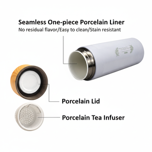 Premium Quality 16Oz/500ml Double Wall SUS304 Vacuum Porcelain-lined Bottle with Porcelain <b>Tea</b> Strainer Porcelain Lid - Product Image 2