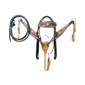 Juego de Brida para Caballo de Primera Calidad |   Brida Ecuestre de Cuero Genuino |   Cabestro y riendas ajustables |    Conjunto de Equipo Ecuestre Occidental - Product Image 1