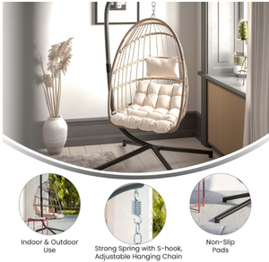 Silla Colgante <span class=keywords><strong>de</strong></span> Mimbre para Exteriores, Diseño Nuevo 2026, con Cojín Cómodo para Patio, Jardín y Balcón - Product Image 6