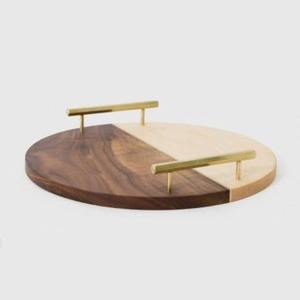 Plateau de service en bois artisanal écologique avec poignée en métal, décoration traditionnelle pour la maison et la cuisine, compatible lave-vaisselle, pour le petit-déjeuner et le café - Product Image 2