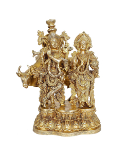 Seigneur Radha Krishna Statue avec Kamdhenu Vache Hindou Dieu Religieux Idole Figurine Krishna avec Sainte Vache pour La Maison Temple Mandir Décor - Product Image 1