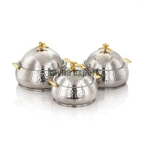 New Arrival Stainless Steel Metal Hammered Design <b>Insulated</b> Hotpot Hotel Wedding Decorative Tabletop Casserole 24cm Diameter All - Product Image 2